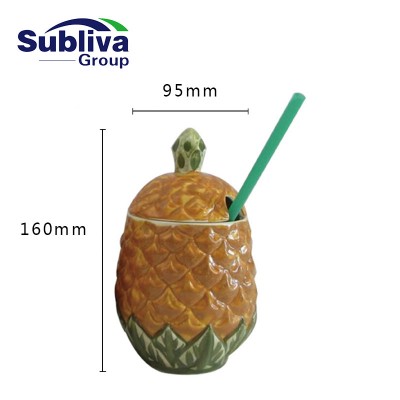 Ceramic Pineapple Tiki Mug With Straw 410ml