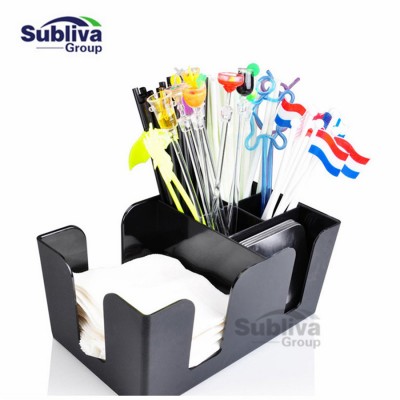 Black Commerical Plastic Bar Caddy Organizer Black with 6 Compartments